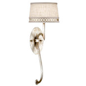 Fine Art Handcrafted Lighting Allegretto Silver Single-Light Wall Sconce with White Textured Linen Shade Silver Leaf