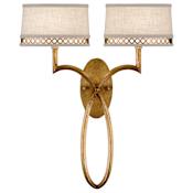 Fine Art Handcrafted Lighting Allegretto Gold Two-Light Wall Sconce with White Textured Linen Shades Burnished Gold Leaf