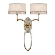 Fine Art Handcrafted Lighting Allegretto Silver Two-Light Wall Sconce with White Textured Linen Shades Silver Leaf
