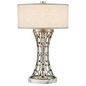 Fine Art Handcrafted Lighting Allegretto Silver Single-Light Table Lamp with 3-Way Socket Switch and White Textured Linen Shade Silver Leaf