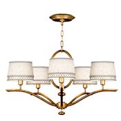 Fine Art Handcrafted Lighting Allegretto Gold Five-Light Single-Tier Chandelier with White Textured Linen Shades Burnished Gold Leaf