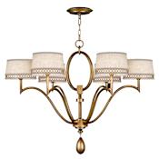Fine Art Handcrafted Lighting Allegretto Gold Six-Light Single-Tier Chandelier with White Textured Linen Shades Burnished Gold Leaf