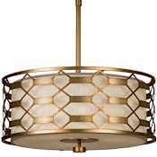 Fine Art Handcrafted Lighting Allegretto Gold 24" Diameter Three-Light Drum Pendant with White Textured Linen Shade Burnished Gold Leaf