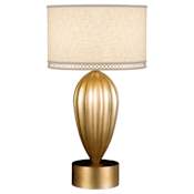 Fine Art Handcrafted Lighting Allegretto Gold Single-Light Table Lamp with 3-Way Socket Switch and White Textured Linen Shade Burnished Gold Leaf