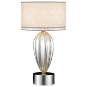 Fine Art Handcrafted Lighting Allegretto Silver Single-Light Table Lamp with 3-Way Socket Switch and White Textured Linen Shade Silver Leaf