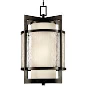 Fine Art Handcrafted Lighting Singapore Moderne Outdoor Two-Light Outdoor Pendant with Off-White Interior and Clear Textured Exterior Glass Shades Dark Bronze Patina