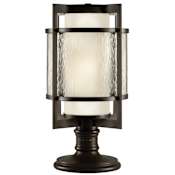 Fine Art Handcrafted Lighting Singapore Moderne Outdoor Two-Light Post Light with Off-White Interior and Clear Textured Exterior Glass Shades Dark Bronze Patina