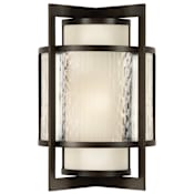 Fine Art Handcrafted Lighting Singapore Moderne Outdoor Single-Light Outdoor Wall Sconce with Off-White Interior and Clear Textured Exterior Glass Shades Dark Bronze Patina