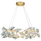Fine Art Handcrafted Lighting Foret 34" Round Pendant with Hand-cut Faceted Crystal Leaves Gold