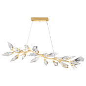Fine Art Handcrafted Lighting Foret 48" Linear Pendant with Hand-cut Faceted Crystal Leaves Gold