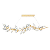 Fine Art Handcrafted Lighting Foret 72" Linear Pendant with Hand-cut Faceted Crystal Leaves Gold