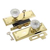 First Watch Double Cylinder Glass and Steel Keyed Entry Mortise Lock Knobset Polished Brass
