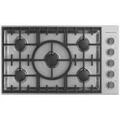Fisher and Paykel 36 Inch Wide 5 Burner Professional Style Series 9 Gas Cooktop Stainless Steel