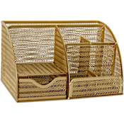 Flash Furniture Ryder 5" Tall Stationary Office Organizer with Pull Out Drawer Gold