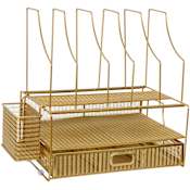 Flash Furniture Ryder 7" Tall File and Notebook Office Organizer with Pull Out Drawer Gold