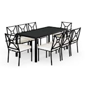 Flash Furniture Lily Pond 9 Piece Plastic, Steel, and Synthetic Framed Plastic Outdoor Dining Set Black