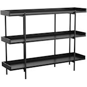 Flash Furniture Emmett 36-1/2" Tall Steel and Wood Shelving Unit with Raised Borders Black Wood Grain / Black