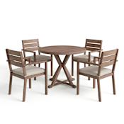 Flash Furniture Bedford 5 Piece Aluminum, Foam, and Synthetic Framed Plastic Outdoor Dining Set with 36" Round Trestle Base Table Brown / Cream