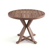 Flash Furniture Bedford 36" Round Indoor-Outdoor Patio Table with Trestle Base Brushed Woodgrain Aluminum Brown