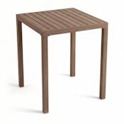 Flash Furniture Bedford 36" Square Indoor-Outdoor Patio Bar Height Table with Brushed Woodgrain Aluminum Finish Brown
