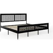 Flash Furniture Jax King Poplar and Rubberwood Bed Frame with Rattan Insets Black