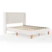 Flash Furniture Maisie 86-1/2" Queen Upholstered Platform Bed with Wingback Headboard, Cushioned Siderails, and Wood Slat Foundation Off White