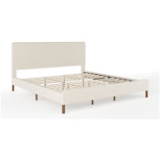 Flash Furniture Britta King Wooden Bed Frame with Rounded Headboard Beige / Walnut