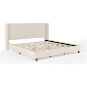 Flash Furniture Kay King Wooden Bed Frame with Wingback Side Panels Beige / Walnut