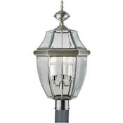 Forte Lighting Three Light 24" Tall Post Light with Clear Beveled Glass Panels Antique Pewter