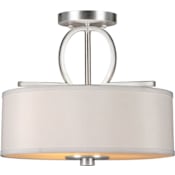 Forte Lighting 3 Light Semi-Flush Ceiling Fixture with Fabric Drum Shade Brushed Nickel