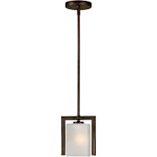 Forte Lighting Single Light 7" Wide Mini Pendant with Square Satin White Glass Shade Antique Bronze