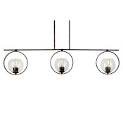 Forte Lighting 3 Light 45" Wide Linear Chandelier with Clear Globe Glass Shades Antique Bronze