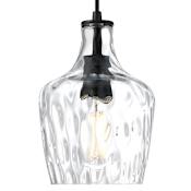 Forte Lighting Milo 7" Wide Mini Pendant with Tapered Water Glass Shade Black