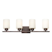 Forte Lighting 4 Light 28" Wide Bathroom Vanity Light with Satin Opal Glass Shades Antique Bronze