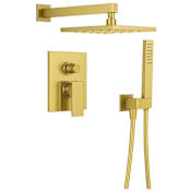 Fortis Vitrina Pressure Balanced Shower System with Shower Head, Hand Shower, Shower Arm, Hose, and Valve Trim Brushed Gold