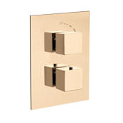 Fortis Corsini Thermostatic Valve Trim Only with Dual Knob Handles and Volume Control - Less Rough In Brushed Gold