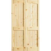 Frameport Knotty Pine 30 Inch by 80 Inch Rebated 4 Panel Arch Top Interior Bifold Door with Installation Hardware Unfinished