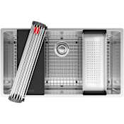 Franke Cube 31-1/2" Undermount Single Basin Stainless Steel Kitchen Sink with Basin Rack, Basket Strainer, Colander and Cutting Board Stainless Steel