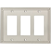 Franklin Brass Classic Beaded Triple Rocker / GFI Outlet Wall Plate Brushed Nickel