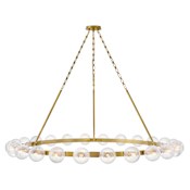 Fredrick Ramond Coco 24 Light 60" Wide Ring Chandelier with Crackle Glass Shades Lacquered Brass