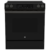 GE 30 Inch Wide 5.3 Cu. Ft. Slide In Electric Range with Radiant Burners and Storage Drawer Fingerprint Resistant Black Slate