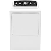 GE 27 Inch Wide 7.2 Cu. Ft. Electric Dryer with Auto Dry and Knob Controls Displayed in Spanish White / Matte Black