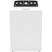 GE 27 Inch Wide 4.5 Cu. Ft. Top Loading Washing Machine with Dual Action Agitator and Knob Controls Displayed in Spanish White / Matte Black