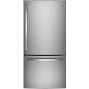 GE 33 Inch Wide 24.8 Cu. Ft. Energy Star Rated Bottom Freezer Refrigerator with Advanced Water Filtration and Icemaker Stainless Steel