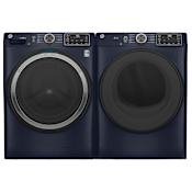 GE 28 Inch Wide 4.8 Cu. Ft. Front Load Washer and 28 Inch Wide 7.8 Cu. Ft. Gas Dryer Laundry Pair Sapphire Blue