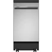 GE 18 Inch Wide 8 Place Setting Portable Top Control Dishwasher with Piranha Hard Food Disposer and Sanitary Rinse Stainless Steel