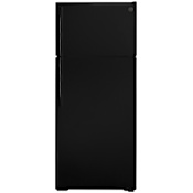 GE 28 Inch Wide 17.5 Cu. Ft. Top Mount Refrigerator with LED Lighting and Edge-to-Edge Glass Shelves Black