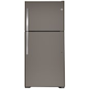 GE 30 Inch Wide 19.2 Cu. Ft. Fingerprint Resistant Top Mount Refrigerator with LED Lighting and Edge-to-Edge Glass Shelves Fingerprint Resistant Slate