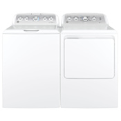 GE 27 Inch Wide 4.4 Cu. Ft. Top Load Washer and 27 Inch Wide 7.2 Cu. Ft. Electric Dryer Laundry Pair White / Silver