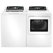 GE 27 Inch Wide 4.5 Cu. Ft. Top Load Washer and 27 Inch Wide 7.4 Cu. Ft. Electric Dryer Laundry Pair with Dual Action Agitator White